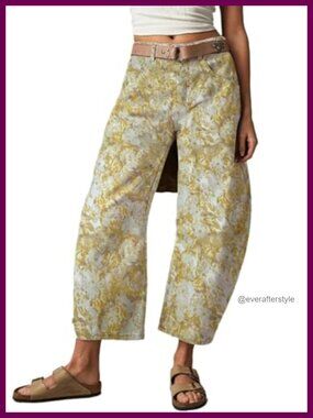 Wide Leg Cropped High Rise Jeans Baggy Denim Barrel Pants